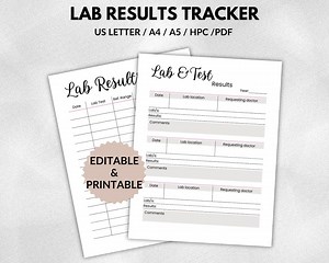 Editable Lab Results Tracker - Printable Blood Work Tracker - Health Record Organizer - US Letter, A4, A5, HPC - Etsy
