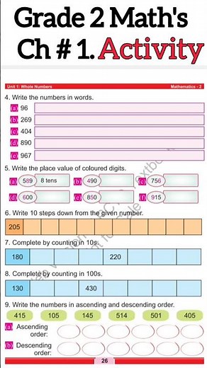 grade 2 Math's chapter no 1 activity