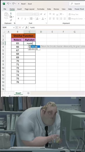 Unichar function in excel turn numbers into text 🔥 #excel #exceltutorial