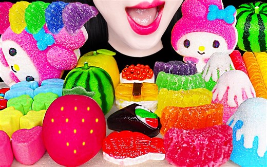 Jane ASMR JELLY SUSHI, MOCHI, RAINBOW MARSHMALLOW EATING