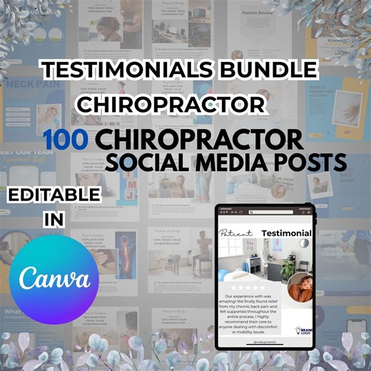 Chiropractor Social Media Templates | 100 Editable Canva Posts for Testimonials & Promotions - Etsy Australia