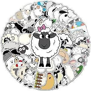 50Pcs Sheep Graffiti Personalized DIY Sticker, Students Prize stickersSuitable for laptops, Guita, Water Bottles, Skateboards, suitcases, car Bumpers, Cute Stickers for Children, Girl and Teenagers