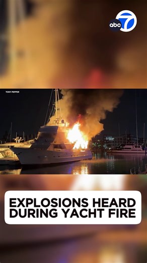 50K views · 187 reactions | A high-end yacht docked at Marina del Rey sank after catching on fire Wednesday night. Witness video captured the sounds of several explosions as firefighters battled the flames. There was no word on how the fire started. Authorities said it's possible ammunition was on board the vessel. https://abc7.la/3B8edpT | ABC7 | Facebook