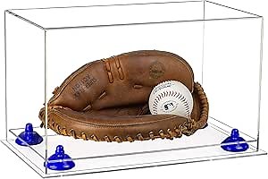 Better Display Cases Acrylic Base and Wall Mountball Catchers Glove Display Case with Clear Case, Dark Blue Risers and Clear Base (A011/V16)