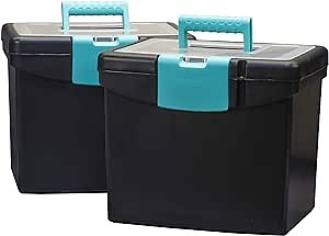 Storex File Storage Box Translucent Storage Lid, Black/Teal, 2-Pack (61414A02C)