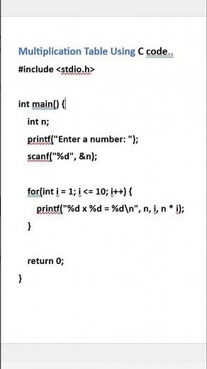 Multiplication table using C code #coding #ccode #shorts #computer