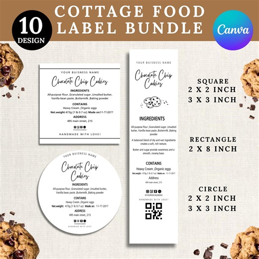 Cottage Food Label Template Bundle, Cookies Ingredients Label Bakery Ingredients Sticker Design, Bakery Business Template Canva Editable - Etsy