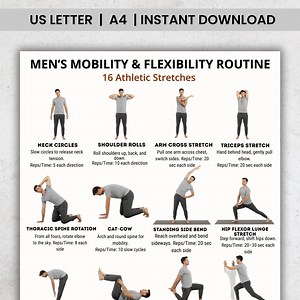 Men's Mobility & Flexibility Routine Printable | 16 Athletic Stretches Chart | Stretching Exercise Sheet | Mobility Workout PDF A4 - Etsy