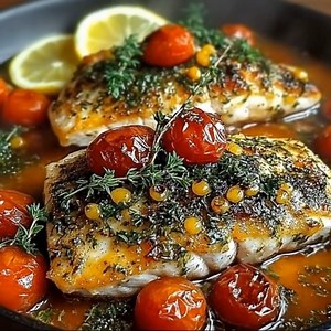 Filets de poisson en croûte d’herbes, tomates cerises confites et citron Facile à préparer et débordant de saveurs délicieuses, ce plat de poisson est sûr de devenir un favori dans votre maison. Servez-le chaud et savourez la merveilleuse combinaison de poisson tendre, de croûte croustillante et de fromage fondu à chaque bouchée. Ingrédients : • 2 filets de poisson blanc (cabillaud ou lieu) (320 g) • 150 g de tomates cerises rouges • 120 g de tomates cerises jaunes • 1 citron jaune (120 g) • 25 