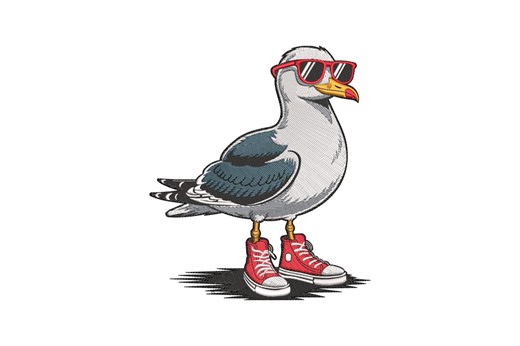 Seagull With Glasses Sneakers Embroidery Design, Seagull Machine Embroidery, 4 Sizes, Instant Download - Etsy