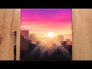 Acrylic Painting / Sunset Cityscape / Step by Step Acrylic Painting For Beginners