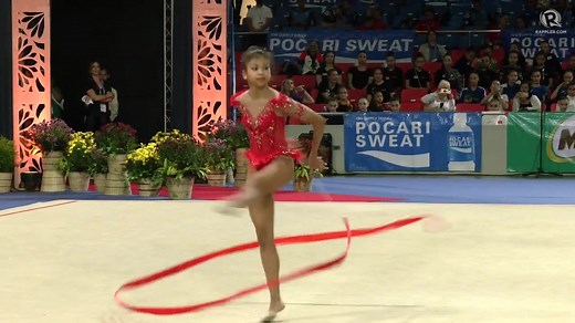 Filipina gymnast Jasmine Althea Ramilo turns in strong clubs and ribbon routines at the 19th Junior Rhythmic Gymnastics Asian Championships. | Rappler