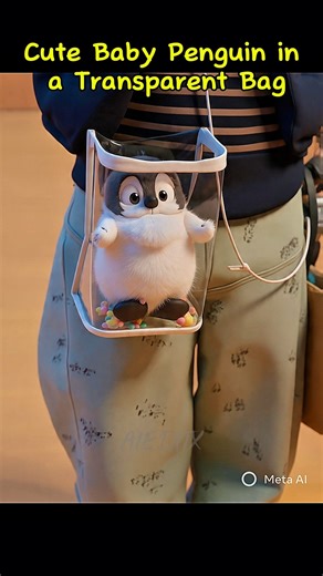 Cute Baby Penguin in a Transparent Bag 🐧 | Adorable 3D AI Art Image#cute #penguinart #hearttouching