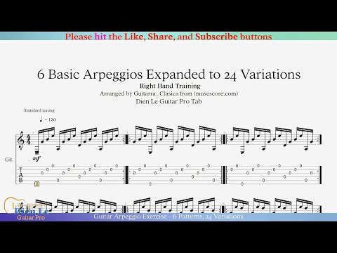Guitar Arpeggio Exercise - 6 Patterns, 24 Variations