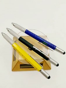 Multitools Pen, RUMANLE 2-Set 6 in 1 Multifunction Pens With Ballpoint Pen,Stylus Tip,Ruler,2 kinds Screwdrivers,Level Gradienter - Multifunction Writing Instruments With Metal Shell - Black & Silver