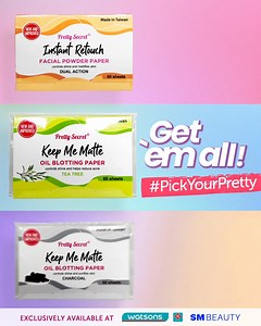 Oily? More like pretty! 💖 Stay fresh and shine-free with Pretty Secret Facial Powder Paper and Oil Blotting Paper in Tea Tree and Bamboo Charcoal. You got it! Never again to oily—at a price that’s just as pretty. Tempted? You should be. Go ahead, #PickYourPretty. ✨🛒 Shop now! https://bit.ly/3YtRIoH | Pretty Secret