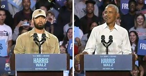 Barack Obama raps verse from hit Eminem song at Detroit rally for Kamala Harris