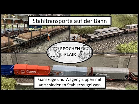 Modelleisenbahn H0: Fahrbetrieb mit vielen Stahltransportwagen