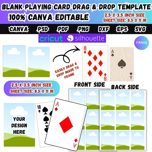 Blank Playing Card Canva Editable Template, DIY Trading Card Svg Png Eps Psd, Drag and Drop Frames ,custom Party Game Printable Poker Card - Etsy Canada