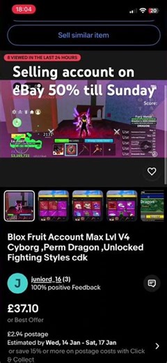Selling account on eBay #account #roblox #bloxfruit #fypシ゚viral
