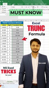 9.8K views · 57 reactions | Use of "TRUNC" Formula in Excel!  #reels #excelformulas #exceltutorial #microsoftexcel #TechHome | Tech Home | Facebook