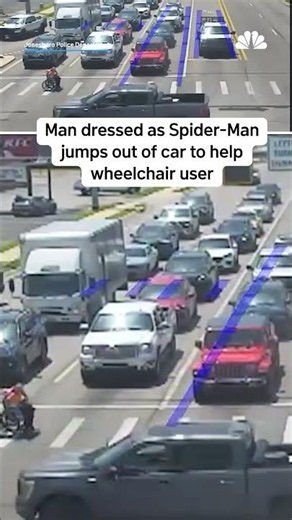Man dressed as Spider-Man jumps out of car to help wheelchair user | NBC DFW