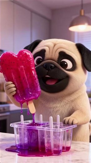 When a Pug Meets a Giant Dragon Fruit Popsicle... 🐶🔥🍦#giant #cutepug #viralpets #fruity #puglovers