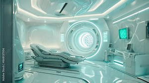 A glimpse into a futuristic medical room equipped with advanced technology for medical procedures, Depict a futuristic medical facility with advanced technology