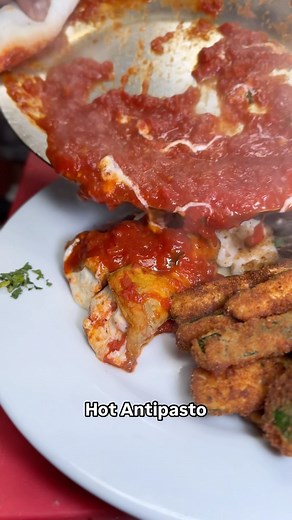 The best start to a meal here at Enzo’s Hot Antipasto - zucchini sticks, clams oregenata, shrimp and eggplant parmigiana 📍Enzo’s of Williamsbridge #enzos #italian #restaurant #bronx #dinner #pasta | Enzo's Of Williamsbridge