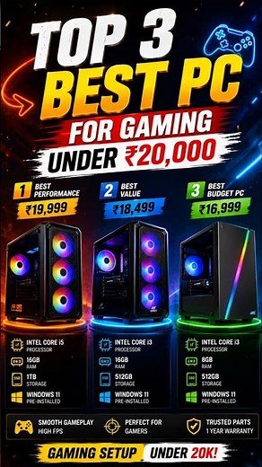 Top 3 Best PC For Gaming Under 20K Budget #shorts #gamingpc #pc