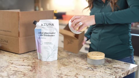 Azuna Air Freshener & Odor Eliminator for Strong Odor | 2 Room Kit Includes (2) Empty Luxe Glass Jar & 12oz Gel Refill with Tea Tree Essential Oil | Sandalwood Scent | Last 60-90 Days