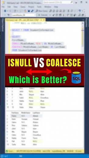 ISNULL vs COALESCE in SQL Server Key Differences #SQLServer #ISNULL #COALESCE #SQLFunctions