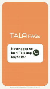 Kung wala pang natanggap na repayment text mula sa Tala, pwedeng mag email sa support@tala.ph para i-coordinate ito sa amin. Download Tala on Google Play Store: gotala.co/3J5ivyP Your secure and trusted financial partner SEC#CS201710582/CA#1132. T&Cs apply The Tala Wallet is an e-money instrument issued by the UnionBank of the Philippines. E-money does not earn interest and is not considered a deposit, hence it is not insured with the PDIC. UnionBank and EON are regulated by the Bangko Sentral n