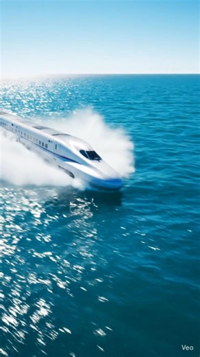 State-of-the-art train run over the sea #train #ai #sea #travel #india #bullettrain #japan #china