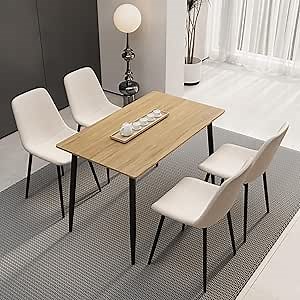 Small Dining Table Set for 4, 47'' Wooden Modern Dining Table and Chairs Set with 4 Dining Chairs, 5 Piece Wooden Dining Table Set, Rectangular Kitchen Table Set Small Spaces