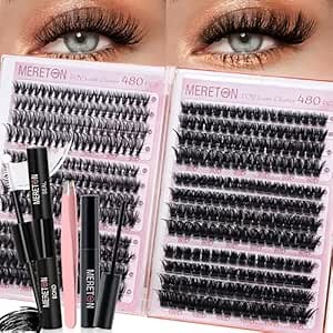 Lash Clusters Kit Eyelash Clusters - 480 Pcs DIY Lash Extension Kit 30D+40D+50D+60D+80D+100D D Curl Individual Lashes 10-16mm with Lash Bond and Seal Cluster Lashes Glue Remover Lash Tweezers