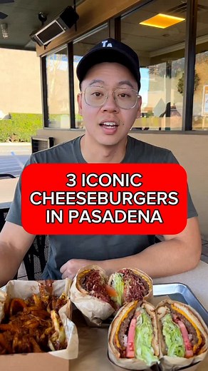 106K views · 8.9K reactions | The cheeseburger was invented in Pasadena over 100 years ago! This seems to be very controversial, but I pulled these facts from the Pasadena Chamber of Commerce website. This video was originally posted in February of 2024, but I wanted to highlight these spots once again because they are truly some of the best in LA. | Nate.Eatz | Facebook