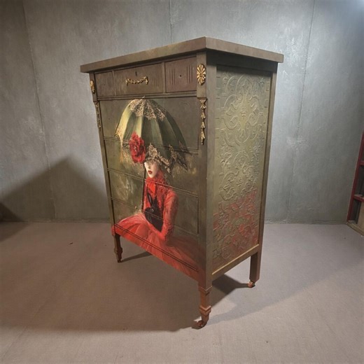 Under the Green Umbrella – One-of-a-kind Hand-painted Art Dresser. - Etsy