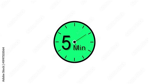 5 Min clock icon animation. 5 minute animation on black background and creating a stunning 4k video.