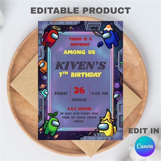 Customizable Among Us Birthday Invitation, Editable Cnava Design (5x7), Digital Download. - Etsy