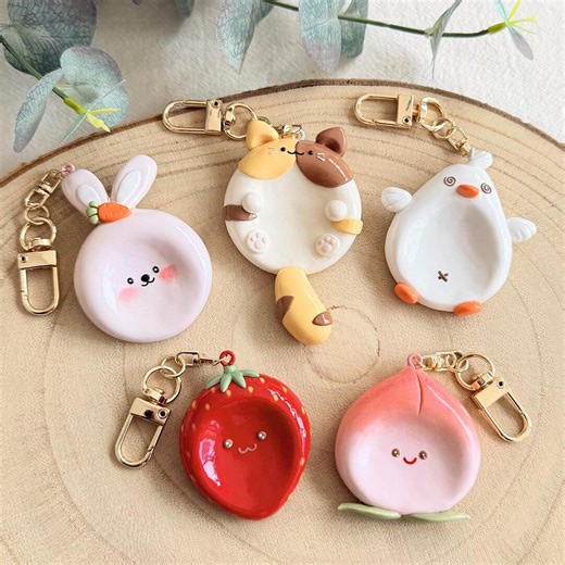 KEOKER Handmade Worry Stones Keychain, Polymer Clay Worry Stones: Rabbit, Cat, Duck, Strawberry, Peach - Etsy