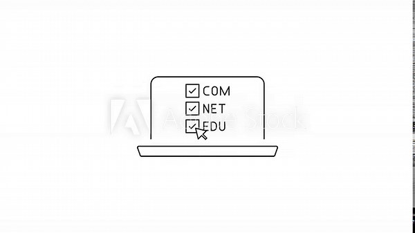 Outline laptop icon with multiple domain 4k icon animation on white background. Outline, Laptop, Icon, Multiple domains, 4K, Animation, White background, Technology, Digital,