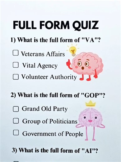 Full Form Quiz-Can you get 6/6? #fullform #citizenshiptest #trivia #quiztime #fyp