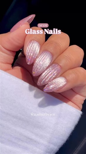 41K views · 999 reactions | The easiest cat eye glass nails! 鱗彩 Save and share this trending glass look for inspo, follow for more tutorials 﫶 Using @dndgel (code: JEN25) •Ballet Fairy 17 •Cylindrical Cat Eye Magnet •Top Gel 900 •Art Liner Brush No.9 •Rhinestone Adhesive Gel No Wipe #glassnails #cateyenails #nails #nailsart #nailinspiration #nailinspo #uñas #uñasojodegato #nailvideos #dndgel #dndgelpolish #dndpartner | Nailartbyjen | Facebook