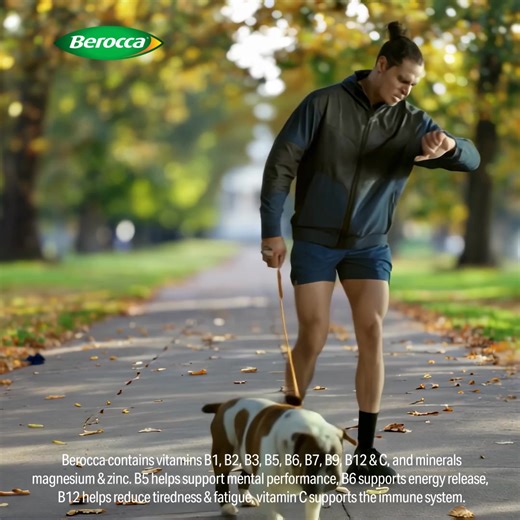 Berocca contains vitamins B1, B2, B3, B5, B6, B7, B9, B12 & C, and minerals magnesium & zinc. B5 helps support mental performance, B6 supports energy release, B12 helps reduce tiredness & fatigue, vitamin C supports the immune system. | Berocca Ireland