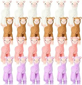 Wettarn 24 Pcs 7.87 Inch Mini Llama Stuffed Animal Alpaca Plush Llama Plush Alpaca Stuffed Animal Doll Toys for Birthday Party Gift Supplies, 4 Colors