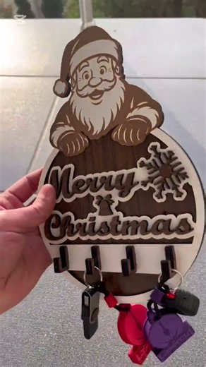 Santa Claus Key Holder SVG | Christmas Wall Key Rack Laser Cut File | 3mm Wood | Holiday Home Decor