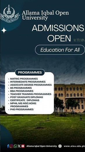 2026 admissions open #allamaiqbalopenuniversity