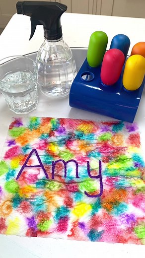 Tie-Dye Name Art 💜✨ #ideasforkids #ourplay2day #eyfs #kidsactivities #learningthroughplay #funforkids #earlyyearsideas #sensoryplay #simpleplayideas #parentsoftiktok #momlife #scienceforkids #artforkids