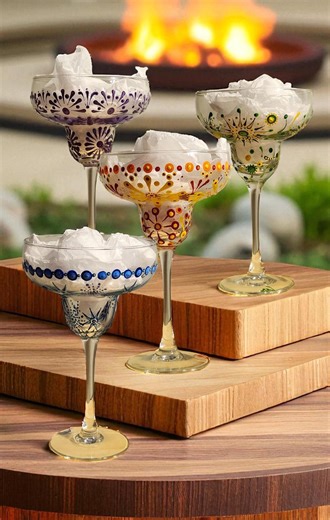 Hand Painted Margarita Glasses – Colorful Cocktail Barware – Hosting Sets of 4 or 6 - Etsy